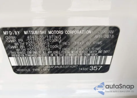 2018 Mitsubishi Outlander Sport 2.0 Le z USA, uszkodzony, nr VIN JA4AP3AU8JU014347